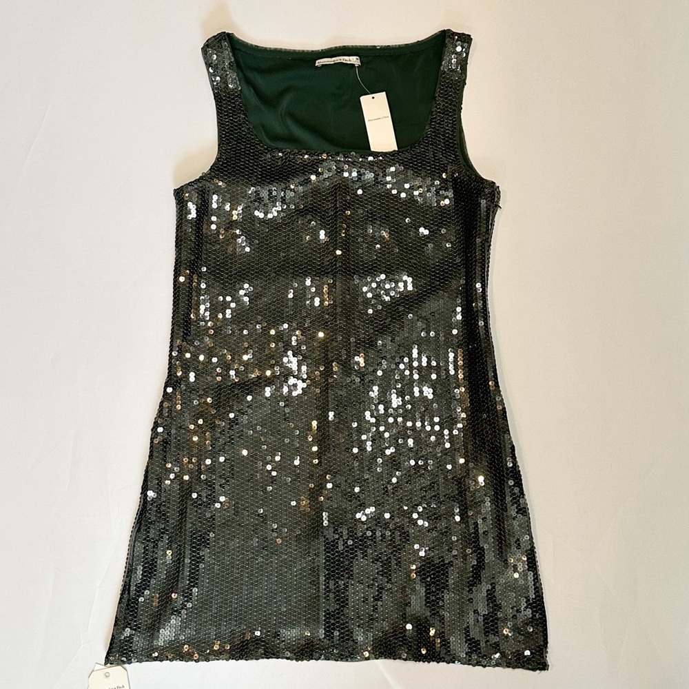 Abercrombie & Fitch Dark Green Squareneck Sequin Mini Dress